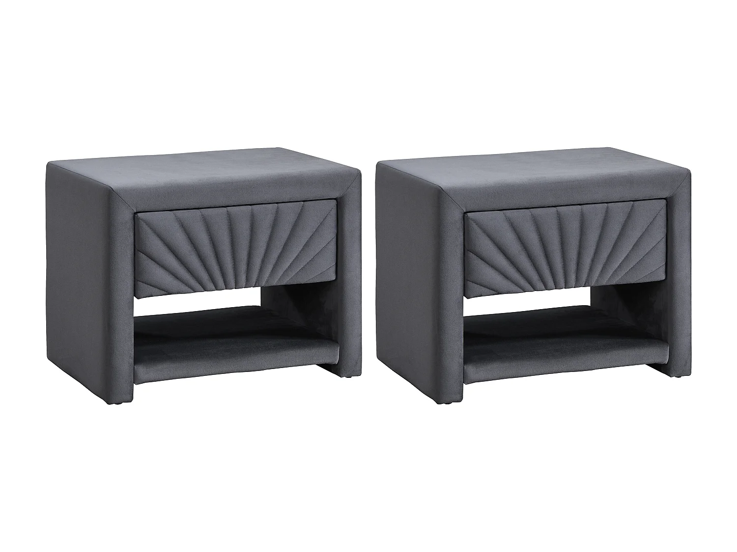 Lot de 2 tables de chevet - 1 tiroir et 1 niche - Velours - Gris anthracite - ULAMI