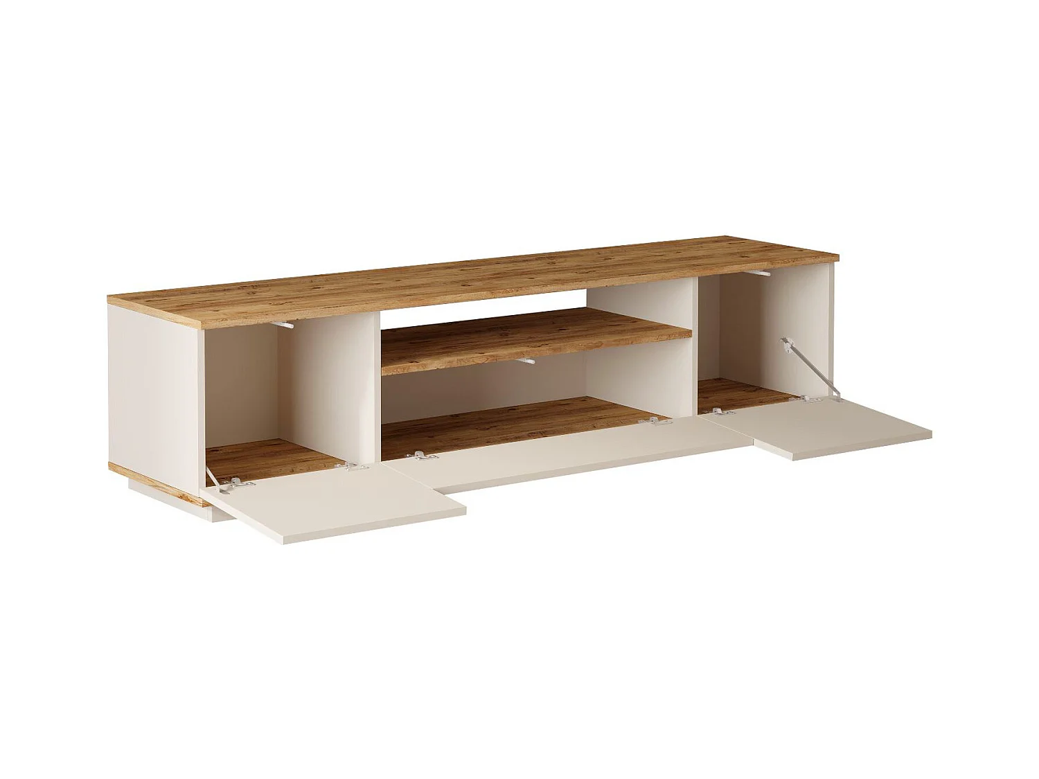 Meuble TV avec 3 portes et 1 niche - Beige et naturel - LOTULA