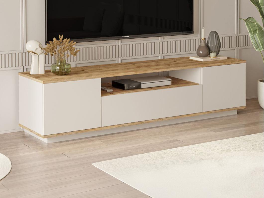 Meuble TV avec 3 portes et 1 niche - Beige et naturel - LOTULA