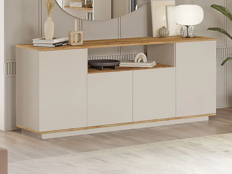 Sideboard mit 4 Türen & 1 Regal - Beige & Holzfarben - LOTULA