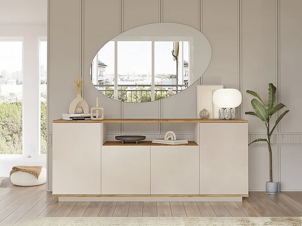 Skænk med 4 låger og 1 hylde - Beige og natur - LOTULA