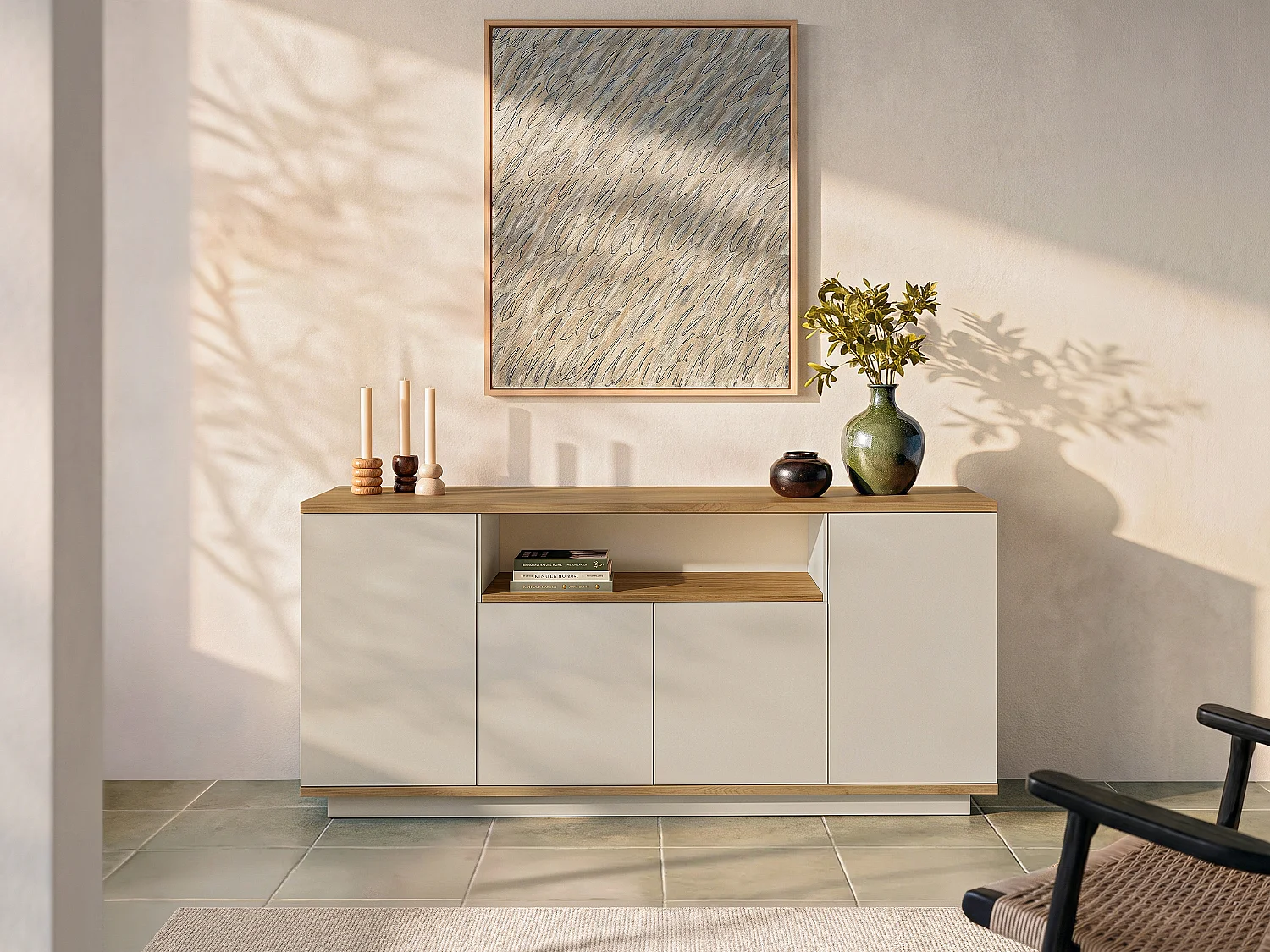 Buffet with 4 doors and 1 shelf - Beige and Natural - LOTULA