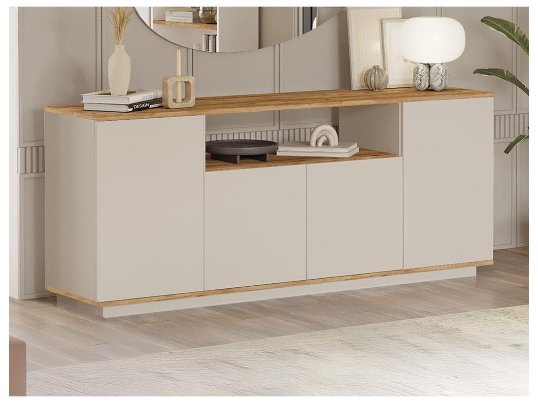 Buffetkast met 4 deurtjes en 1 plank - Beige en naturel - LOTULA