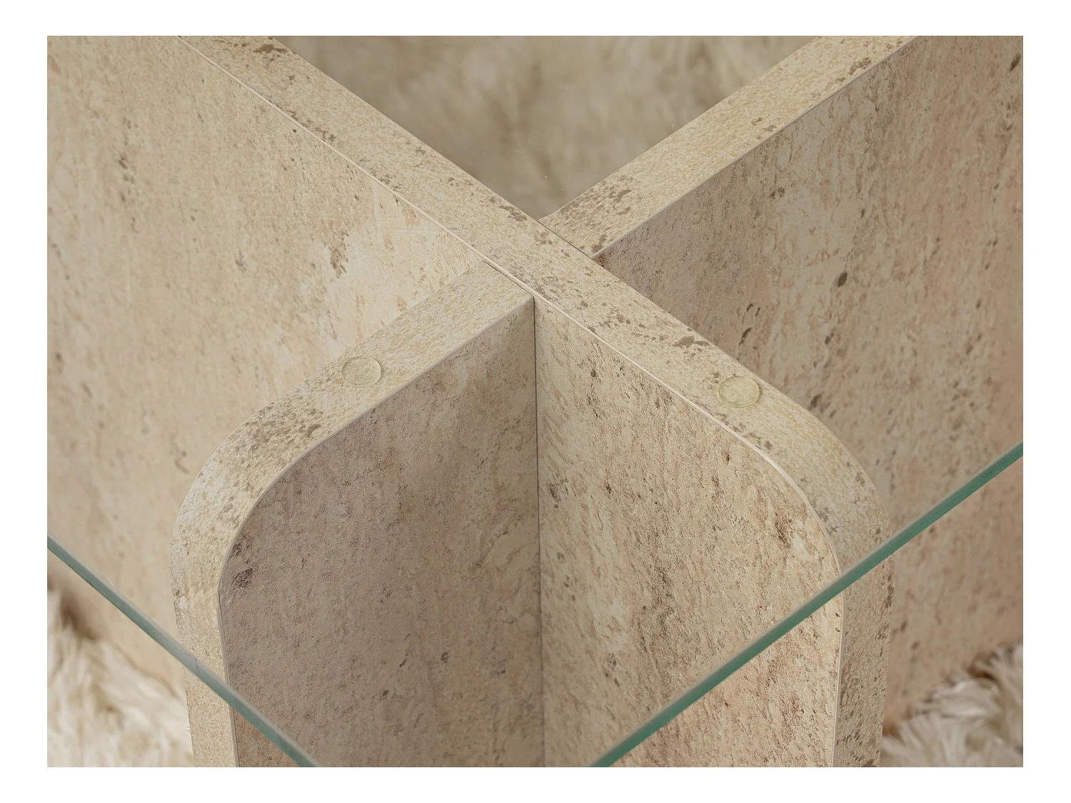 Sofabord af hærdet glas - Beige travertin-effekt og gennemsigtig - AZRA