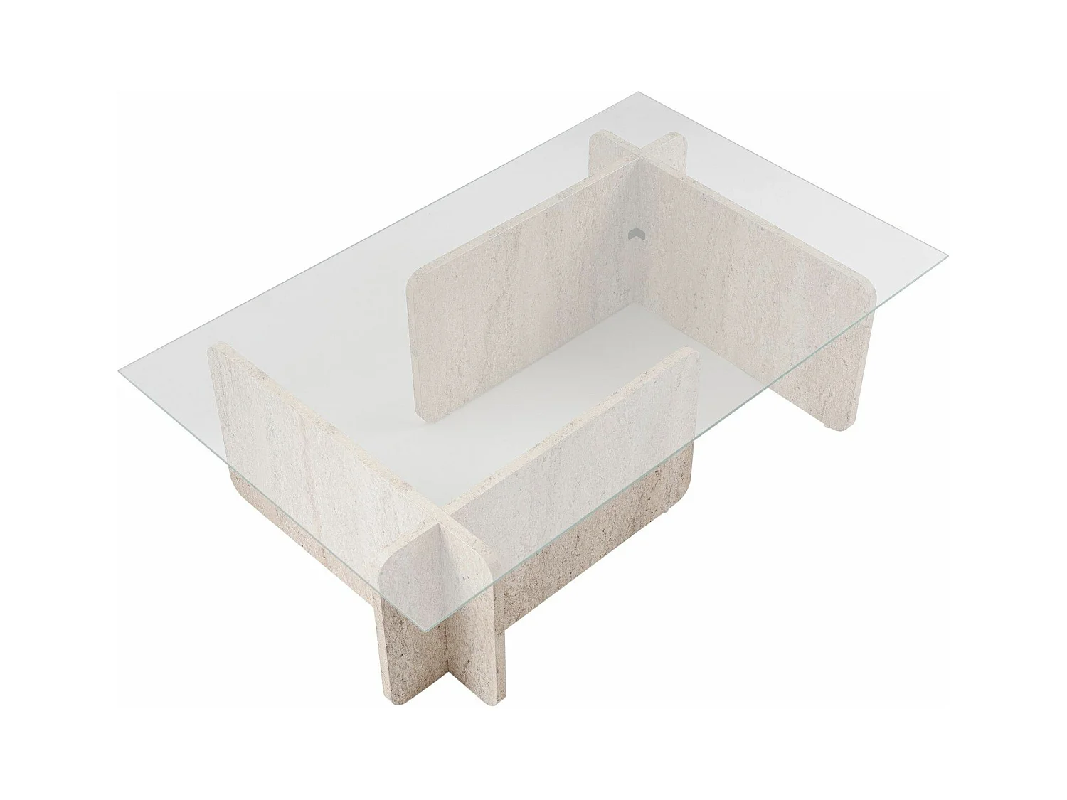 Sofabord af hærdet glas - Beige travertin-effekt og gennemsigtig - AZRA