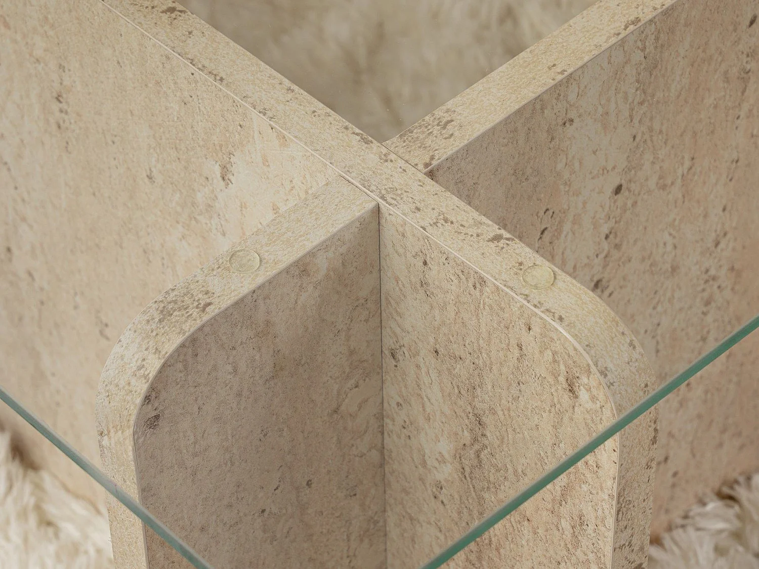 Table basse en verre trempé - Effet travertin beige et Transparent - AZRA