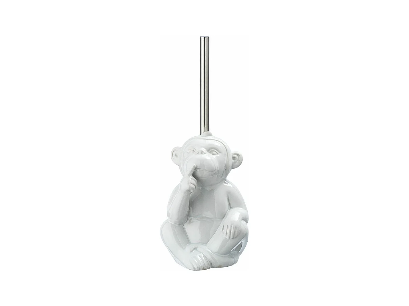 Brosse WC en céramique - Singe aphone - Blanc