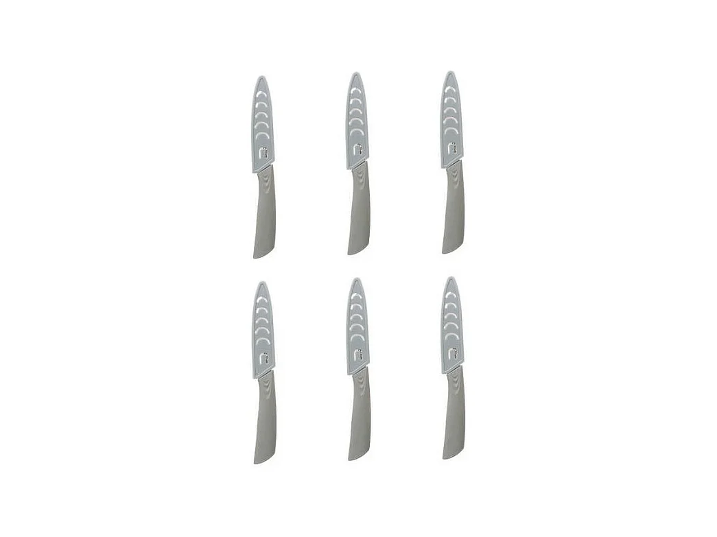 Lot de 6 couteaux office en céramique zircone - 2 x 20,2 x 1,5 cm - Gris