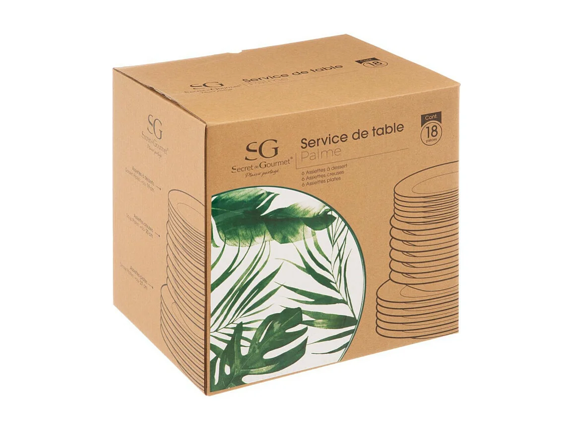 Service de Table 18 Pièces "Palme" 26cm Vert