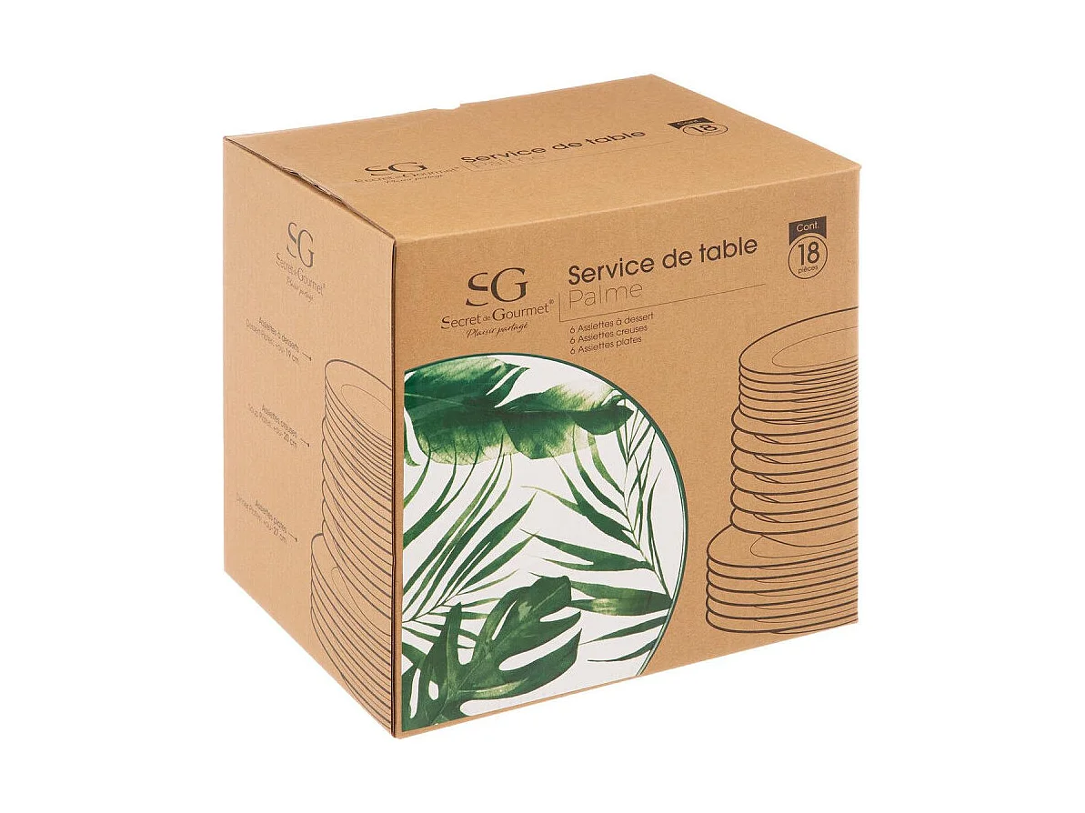 Service de Table 18 Pièces "Palme" 26cm Vert