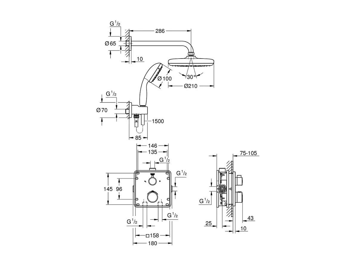 Grohe Mitigeur douche encastrable Grohtherm Tempesta 210