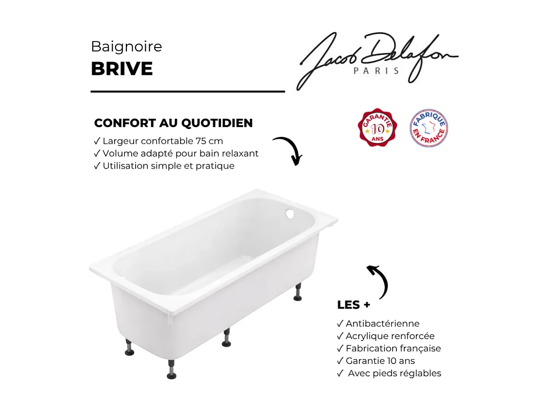 Baignoire droite 170 X 75 JACOB DELAFON Brive