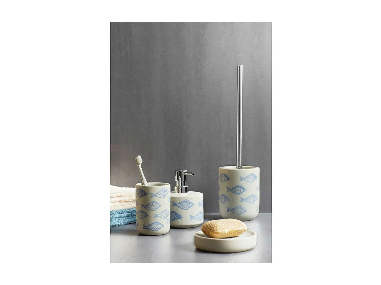 Brosse de WC en céramique avec motif poissons "Aquamarin" - Bleu - D 10 x H 40 cm