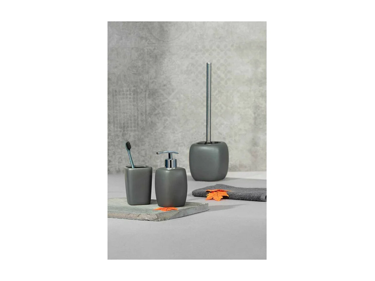 Ensemble brosse WC en céramique "Faro" - Gris - L 12 x P 12 x H 40 cm