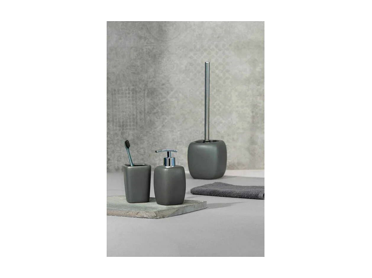 Ensemble brosse WC en céramique "Faro" - Gris - L 12 x P 12 x H 40 cm