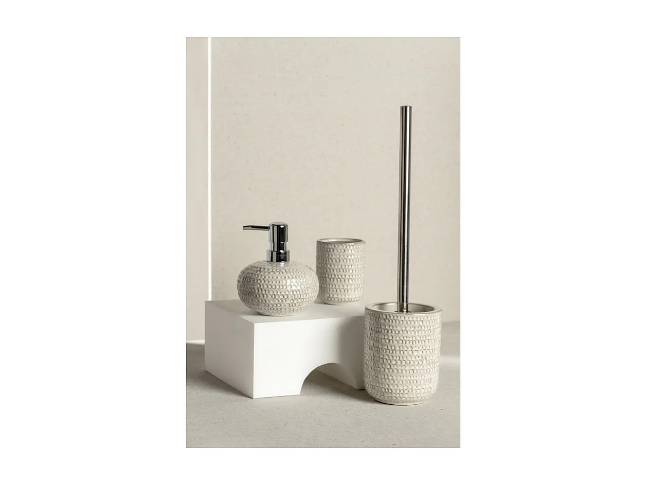 Brosse WC en céramique et inox - Blanc cassé - H 38 cm