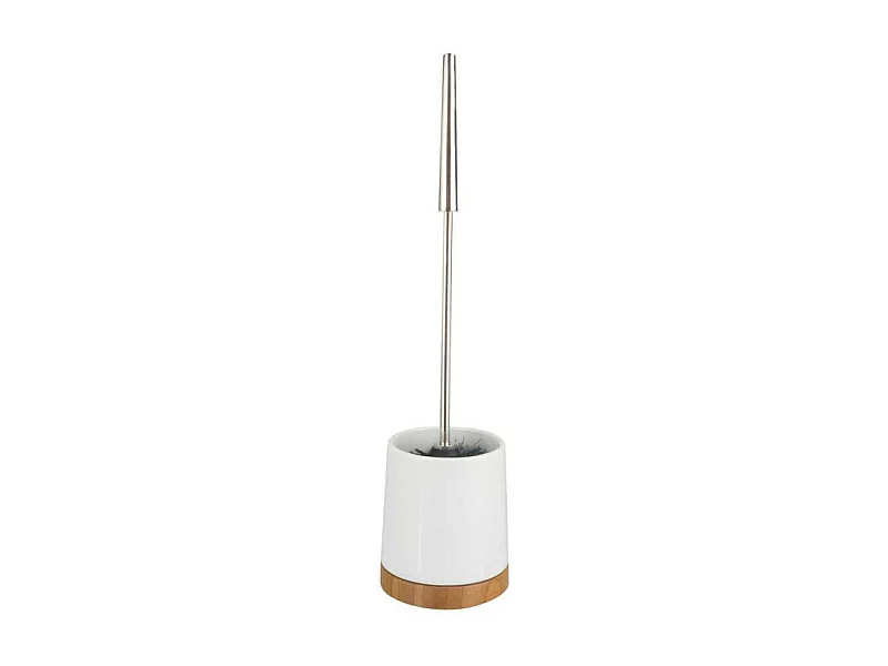 Ensemble brosse WC en bambou et céramique "Bamboo" - Blanc - D 10,8 x 42 cm