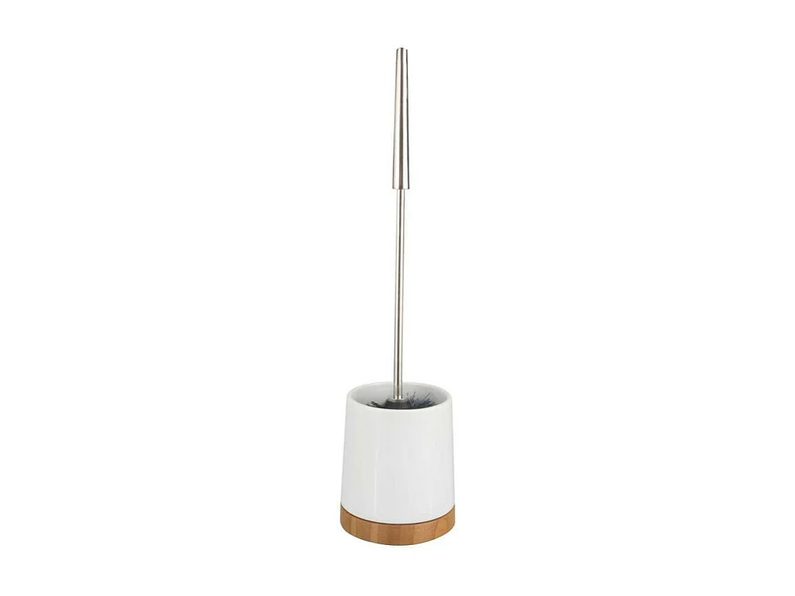 Ensemble brosse WC en bambou et céramique "Bamboo" - Blanc - D 10,8 x 42 cm