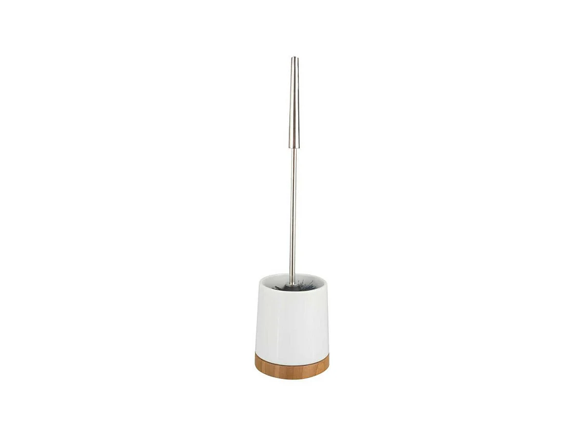Ensemble brosse WC en bambou et céramique "Bamboo" - Blanc - D 10,8 x 42 cm