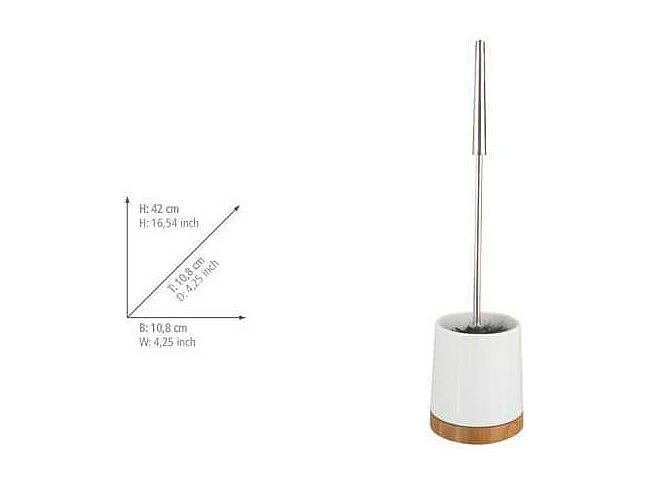 Ensemble brosse WC en bambou et céramique "Bamboo" - Blanc - D 10,8 x 42 cm