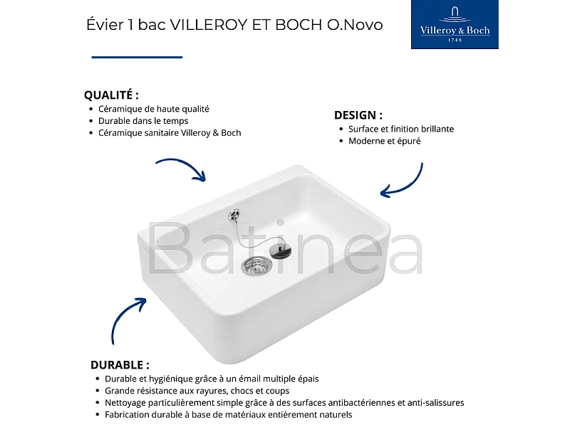 Évier 1 bac VILLEROY ET BOCH O.Novo