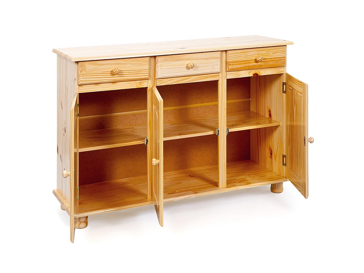 Bahut 3 Portes Pin Massif "Abaco" 130cm Naturel
