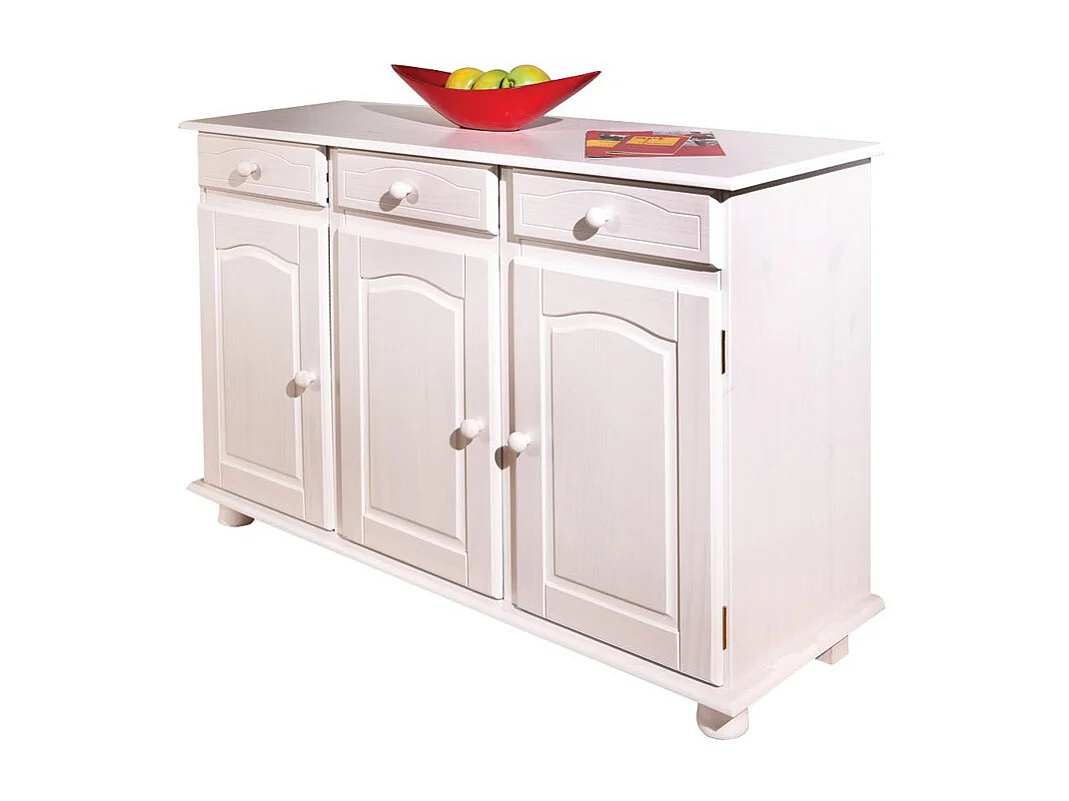 Bahut Bas en Bois Massif "Alienor" 130cm Blanc