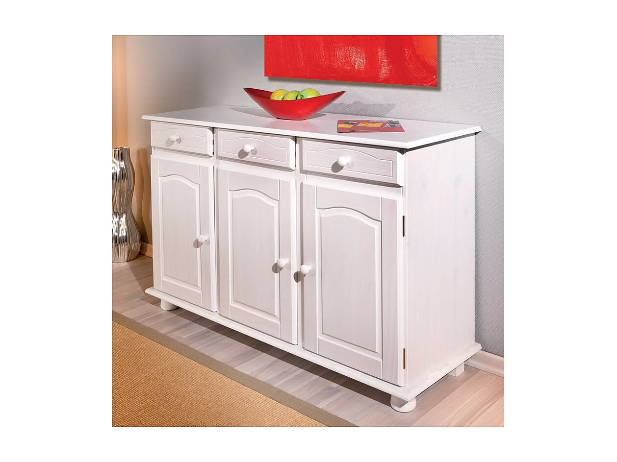 Bahut Bas en Bois Massif "Alienor" 130cm Blanc