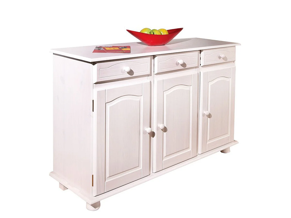 Bahut Bas en Bois Massif "Alienor" 130cm Blanc