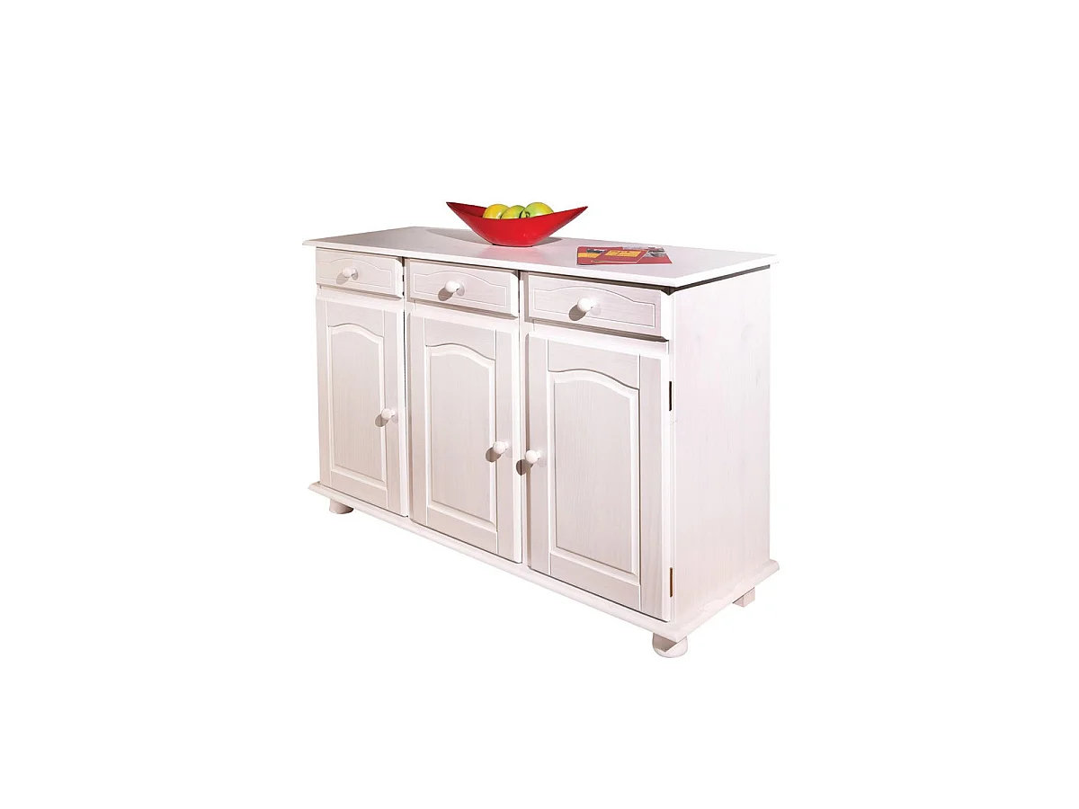 Bahut Bas en Bois Massif "Alienor" 130cm Blanc