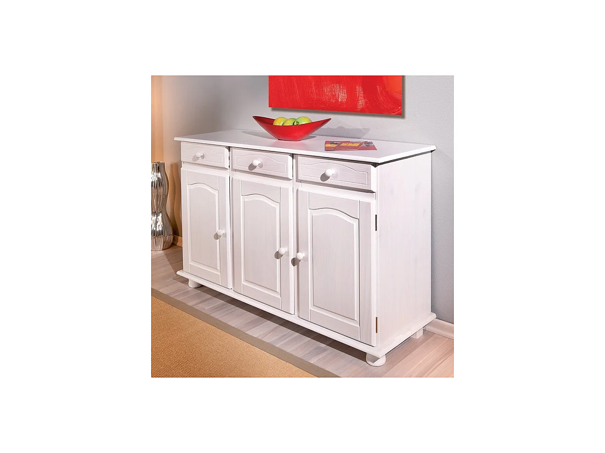 Bahut Bas en Bois Massif "Alienor" 130cm Blanc