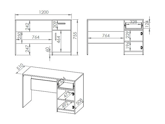 SCHREIBTISCH Fini Artisan Eiche / weiß / anthrazit 120 / 53 / 76cm