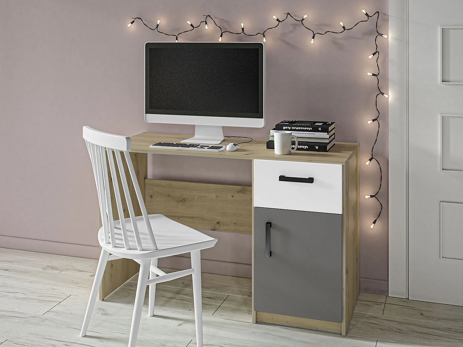 SCHREIBTISCH Fini Artisan Eiche / weiß / anthrazit 120 / 53 / 76cm