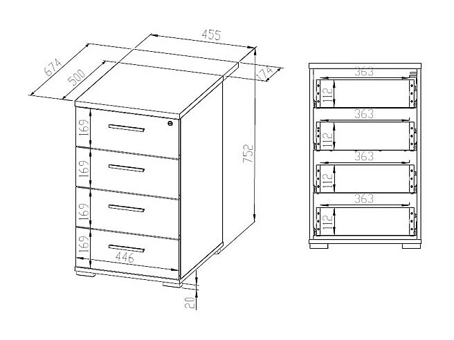 SCHUBLADENCONTAINER Optimal Sonoma Eiche hell 46 / 68 / 76cm
