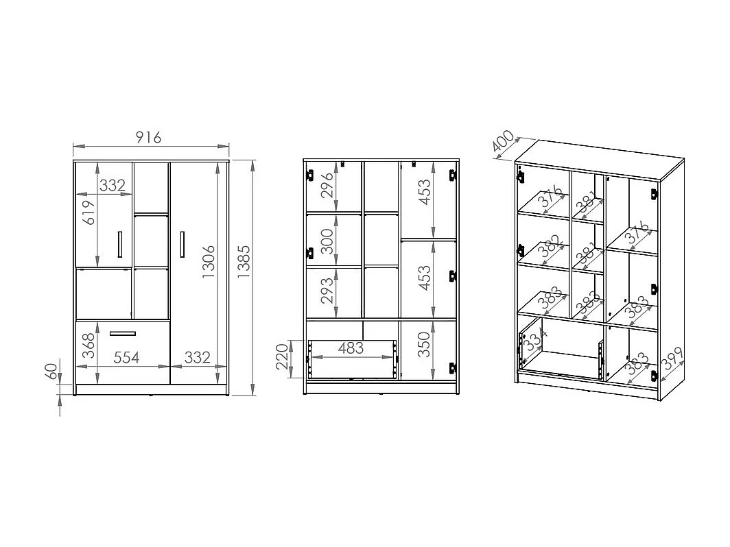 HIGHBOARD Fini Artisan Eiche / weiß / anthrazit 92 / 42 / 139cm
