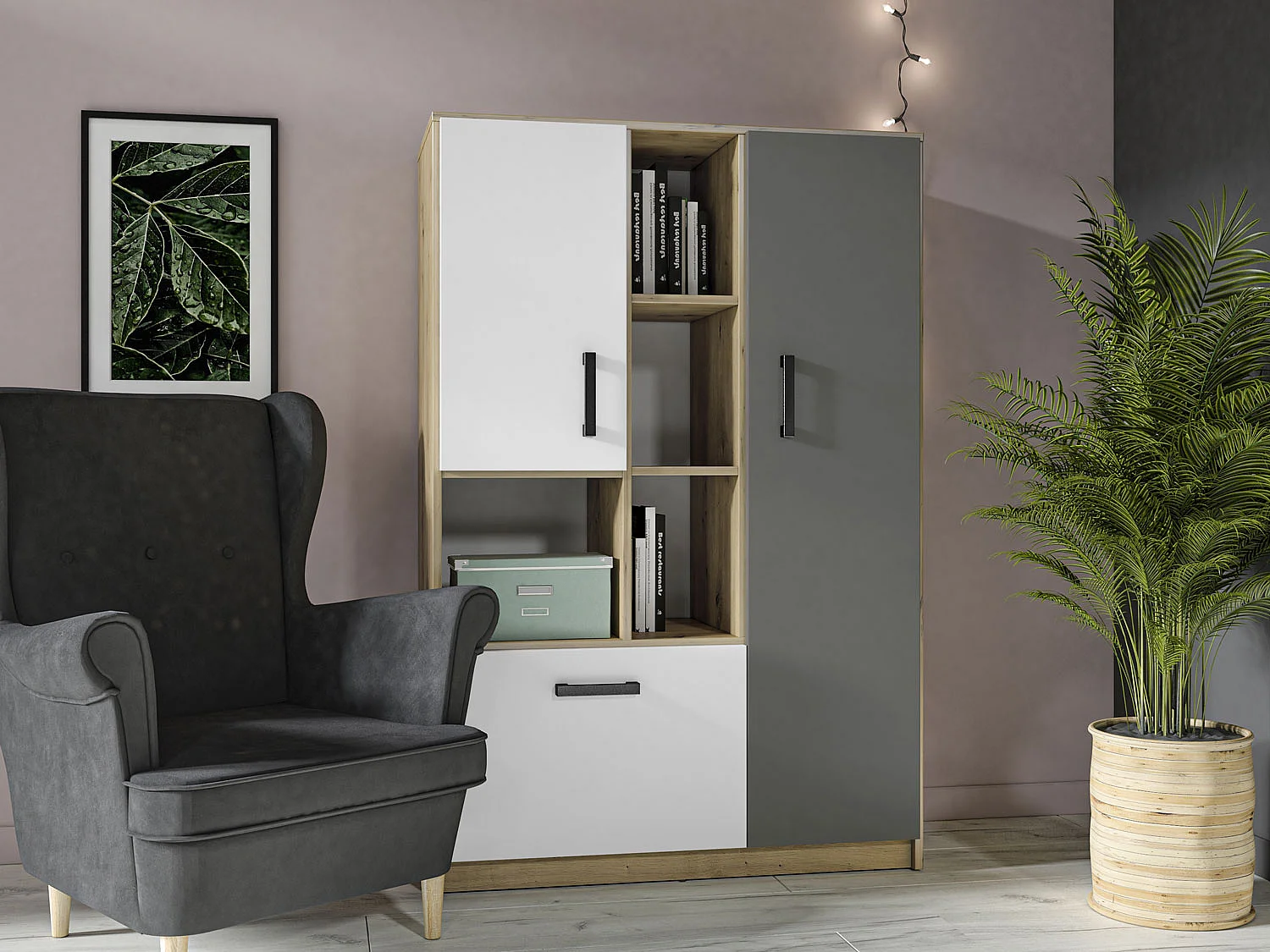 HIGHBOARD Fini Artisan Eiche / weiß / anthrazit 92 / 42 / 139cm