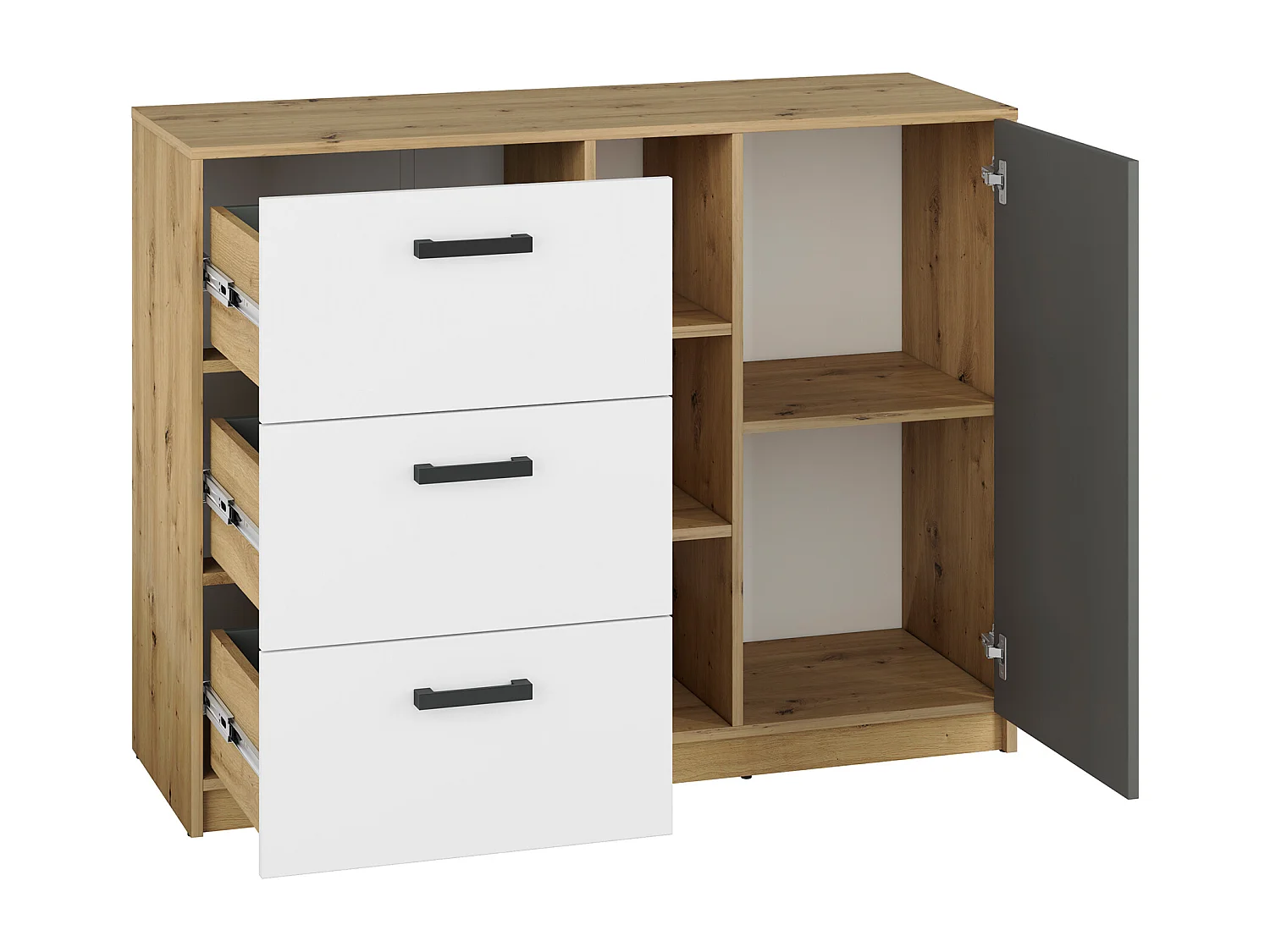 KOMMODE Fini Artisan Eiche / weiß / anthrazit 120 / 42 / 93cm