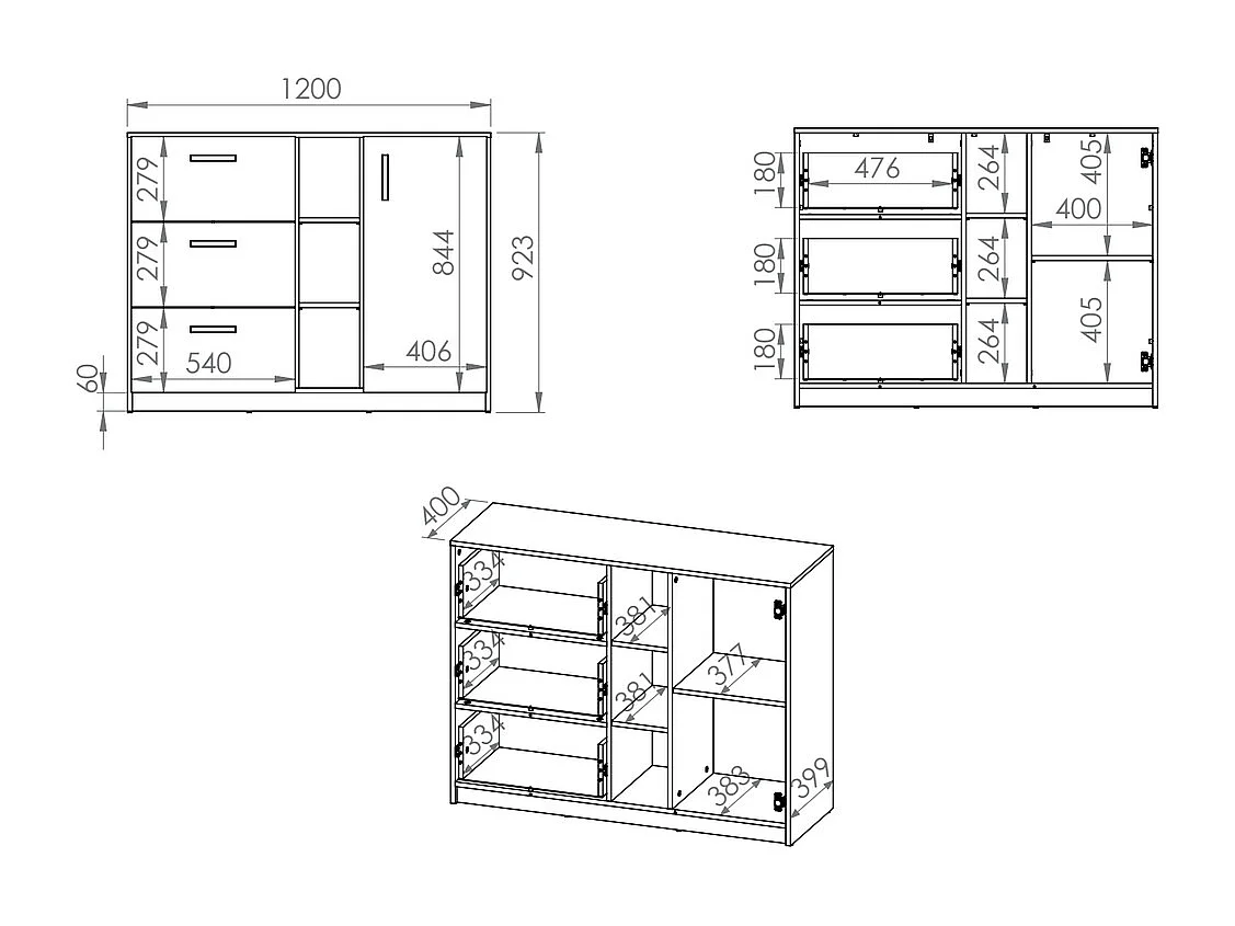 KOMMODE Fini Artisan Eiche / weiß / anthrazit 120 / 42 / 93cm