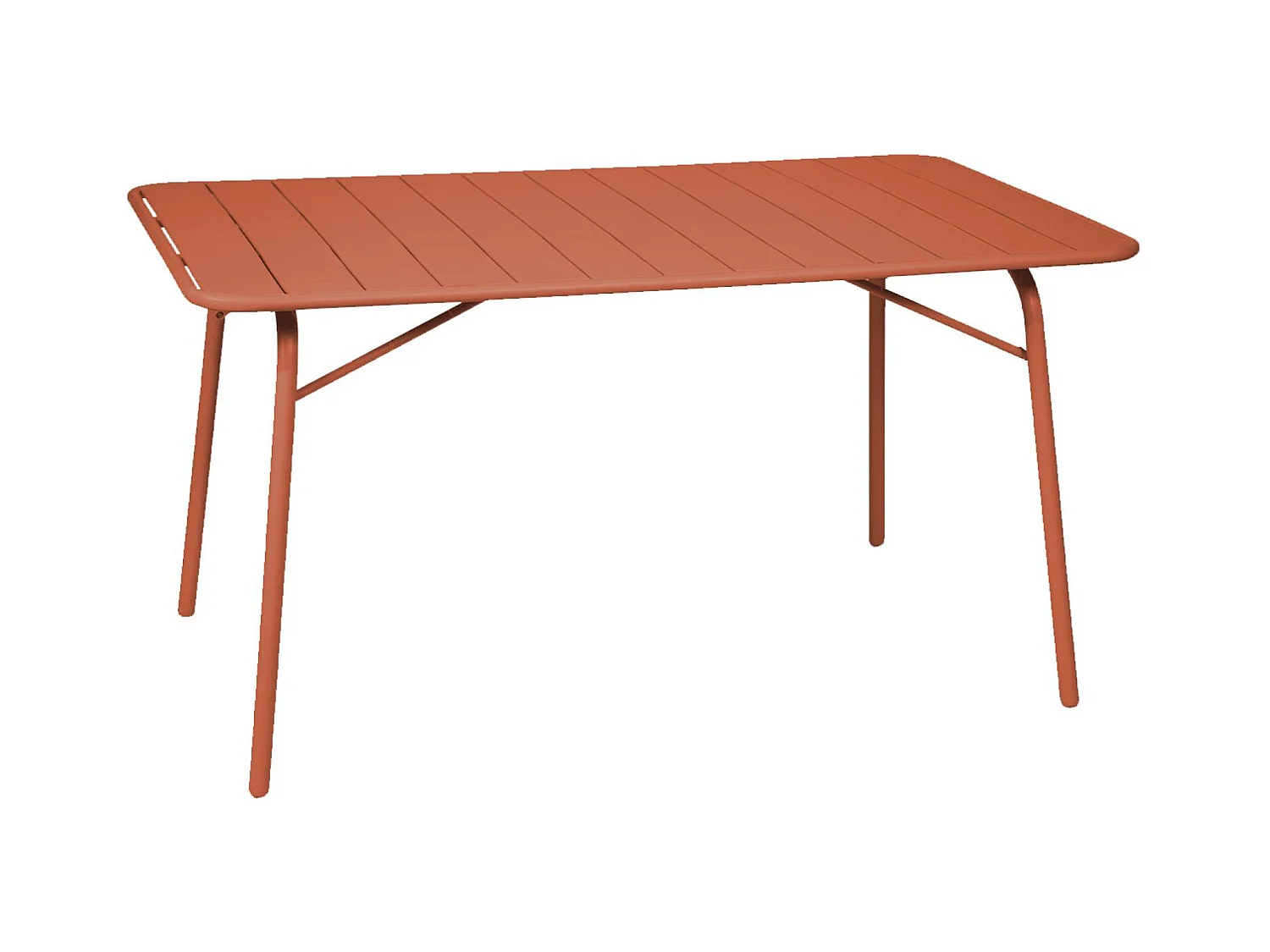 Table de jardin pliante métal 6 places. terracotta. Amelia. 140x80cm. traitement antirouille. lattes et bords arrondis