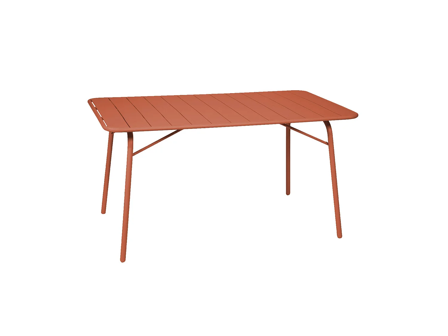 Table de jardin pliante métal 6 places. terracotta. Amelia. 140x80cm. traitement antirouille. lattes et bords arrondis
