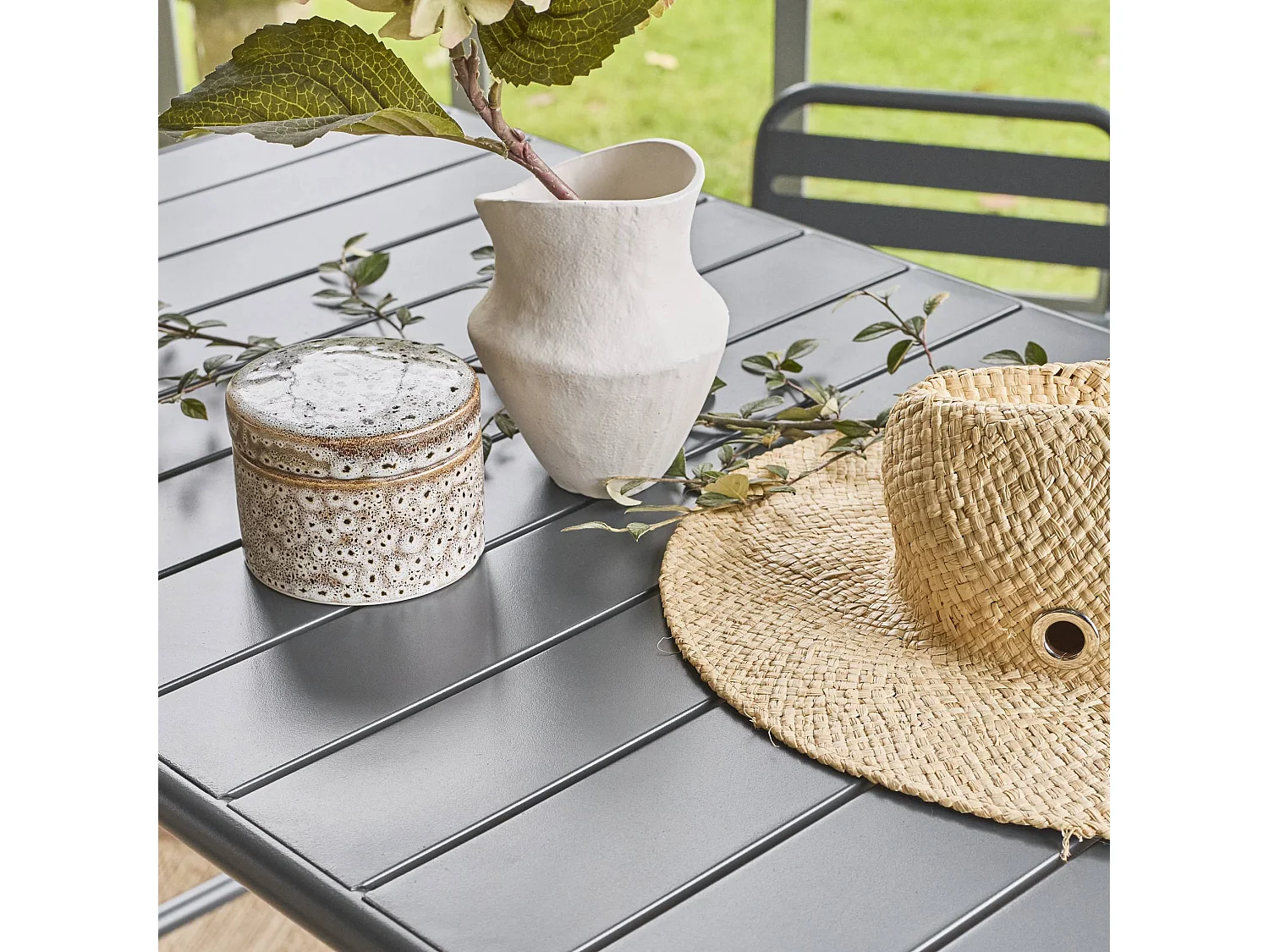 Mesa alta de jardín metálica 120cm, 4 plazas antracita