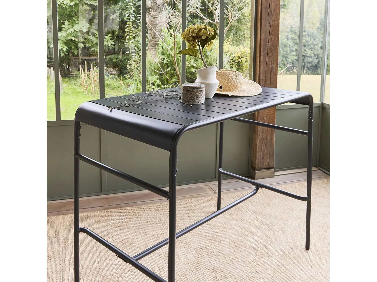 Tavolo alto da giardino in acciaio, 4 posti, 120cm, antracite