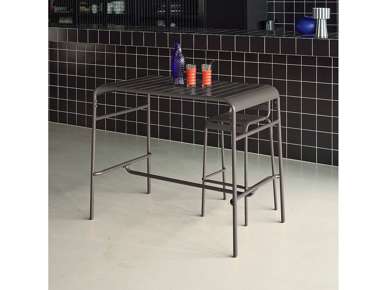 Tavolo alto da giardino in acciaio, 4 posti, 120cm, antracite