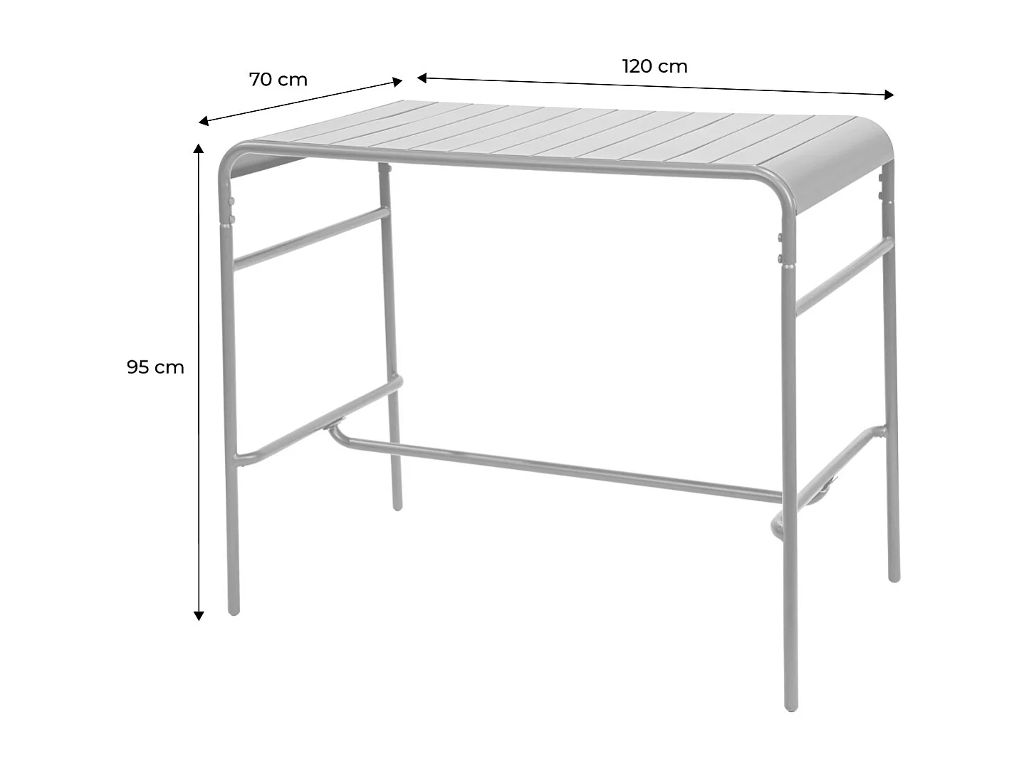 Tavolo alto da giardino in acciaio, 4 posti, 120cm, antracite