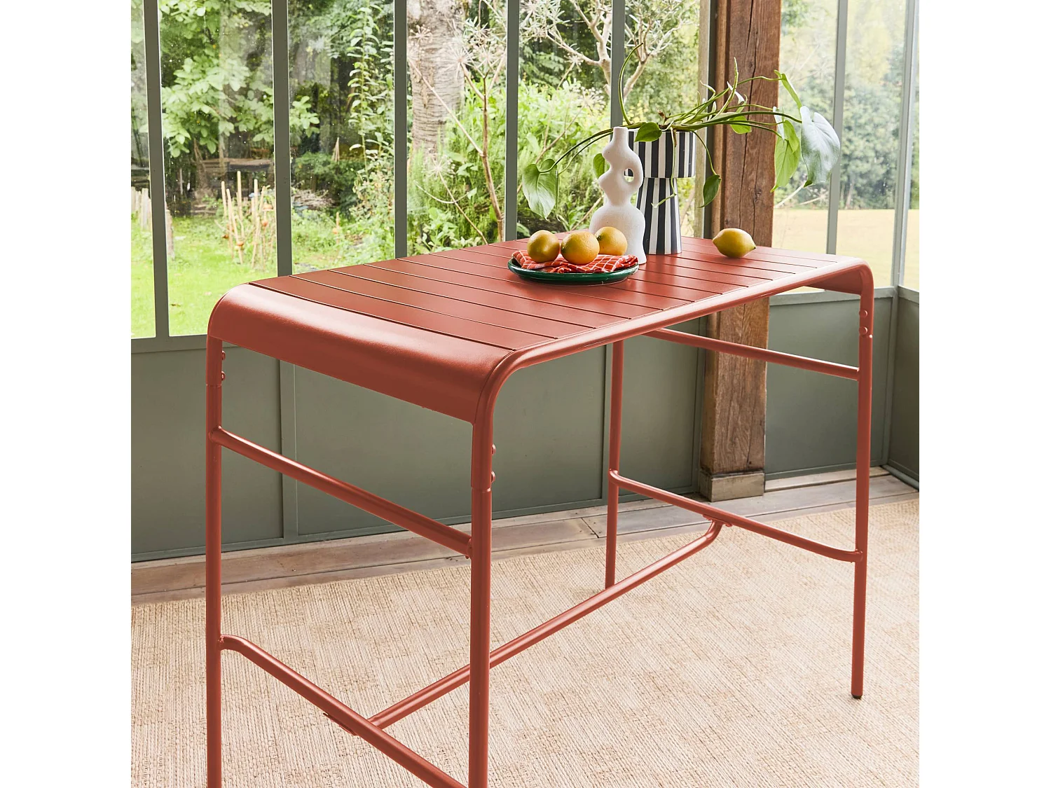 Tavolo alto da giardino in acciaio, 4 posti, 120cm, terracotta