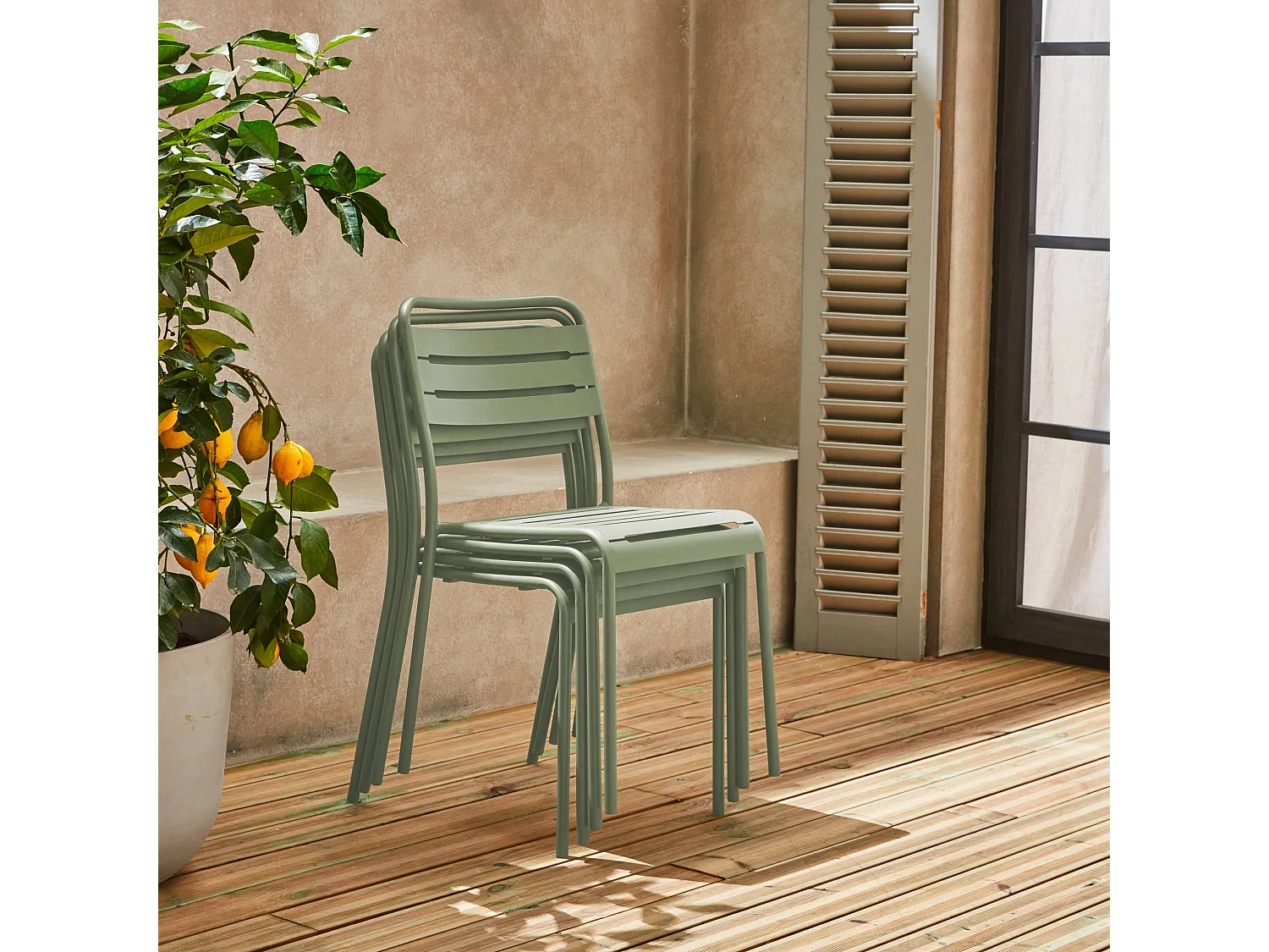 Set di 4 sedie da giardino in acciaio, verde