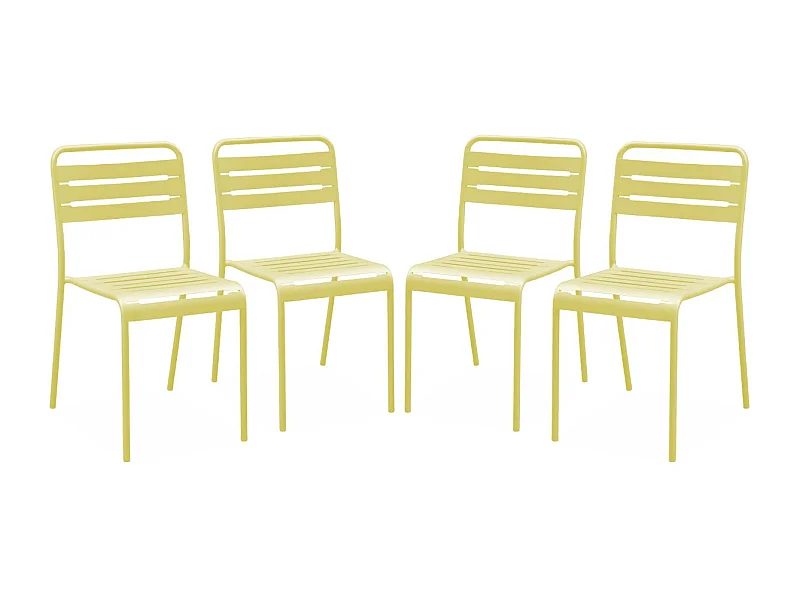 Lot de 4 chaises de jardin acier. 4 places. jaune. Amelia. L44 x P52 x H79cm