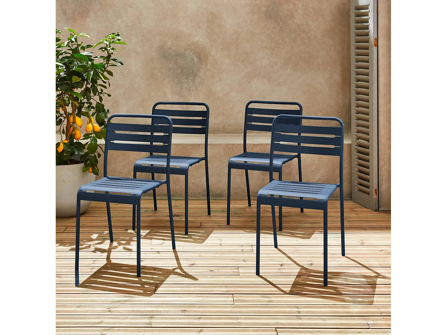 Set di 4 sedie da giardino, blu navy | sweeek