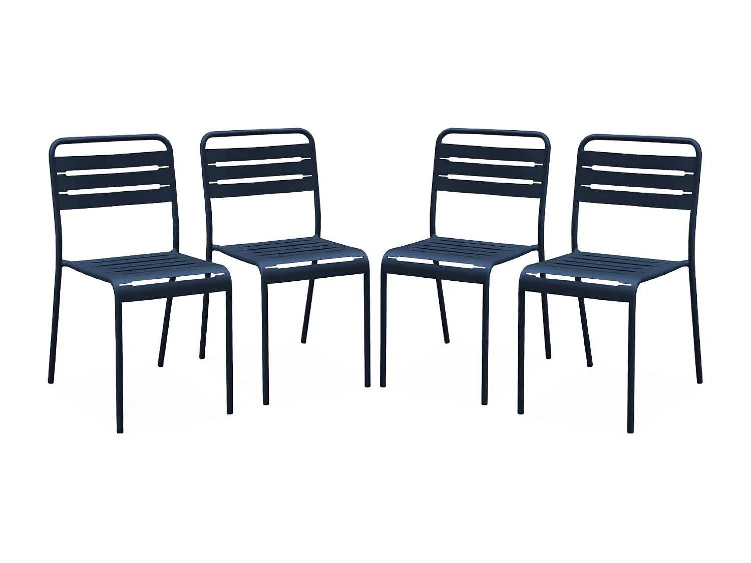 Lot de 4 chaises de jardin acier. 4 places. marine. Amelia. L44 x P52 x H79cm
