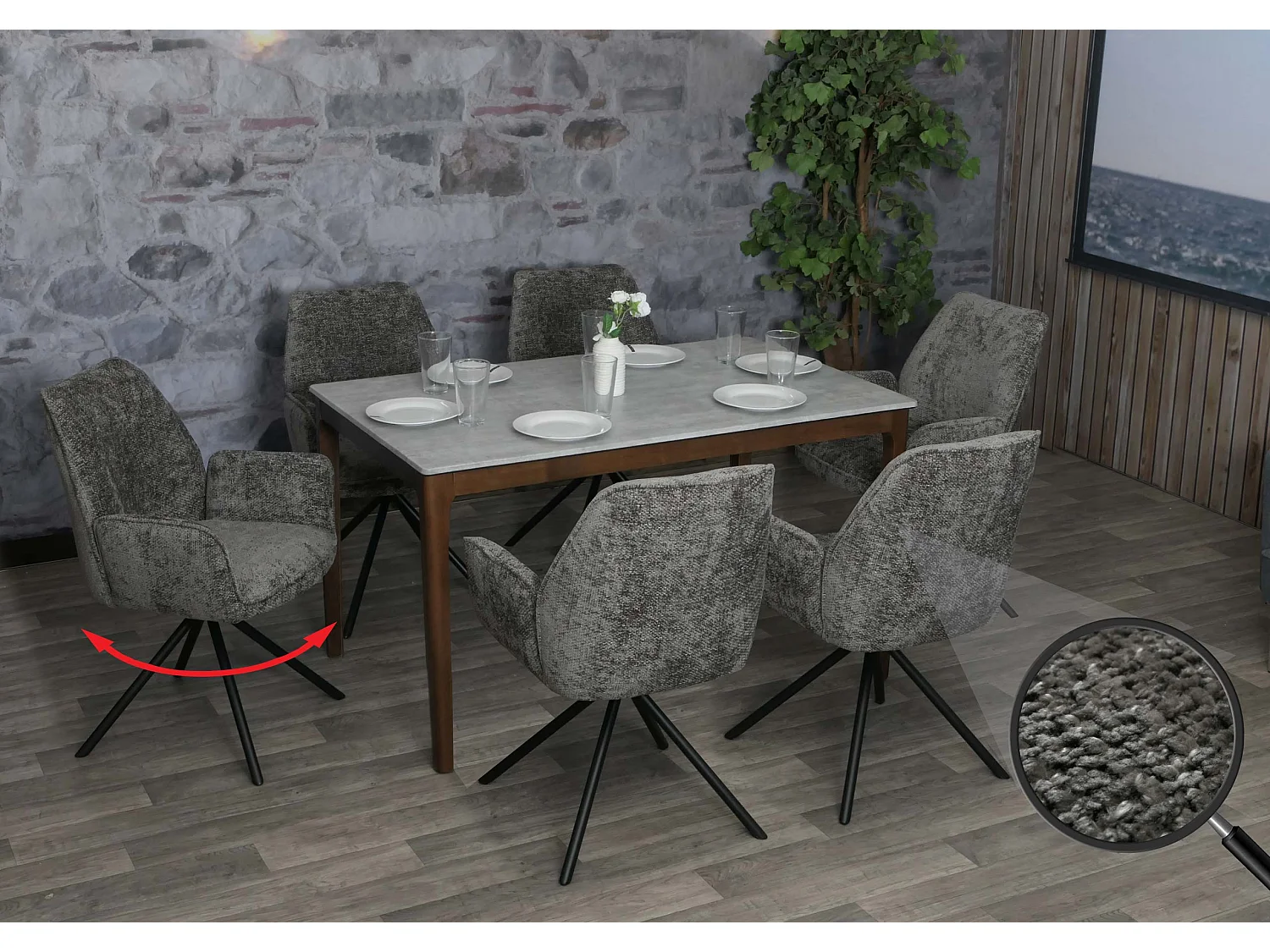 Chaise de salle à manger MCW-G67 (lot de 6),  gris foncé